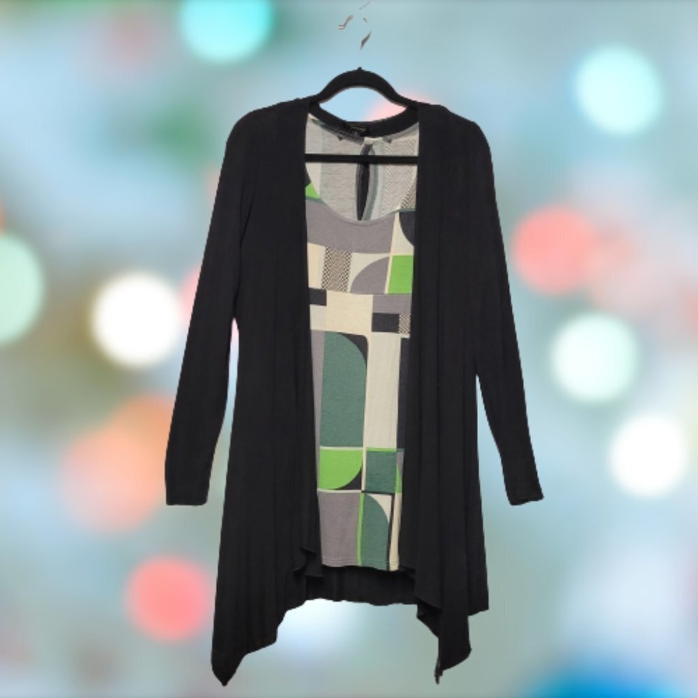 Sheer Open Front Flowy Black Cardigan Cover Up Size 10 Size 12